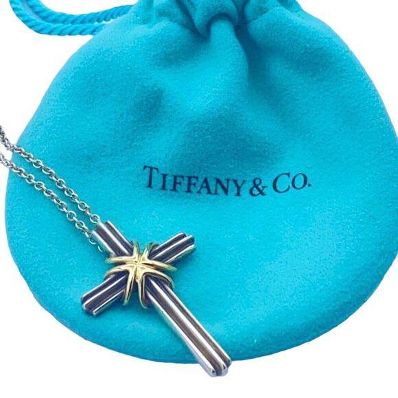 Tiffany & Co. Signature Cross Necklace – 18K Gold & Sterling Silver – 18" - Picture 1 of 8